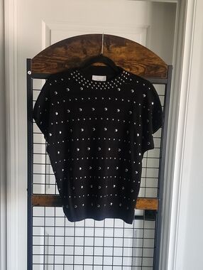 Studded Black Short-Sleeve Sweater Top